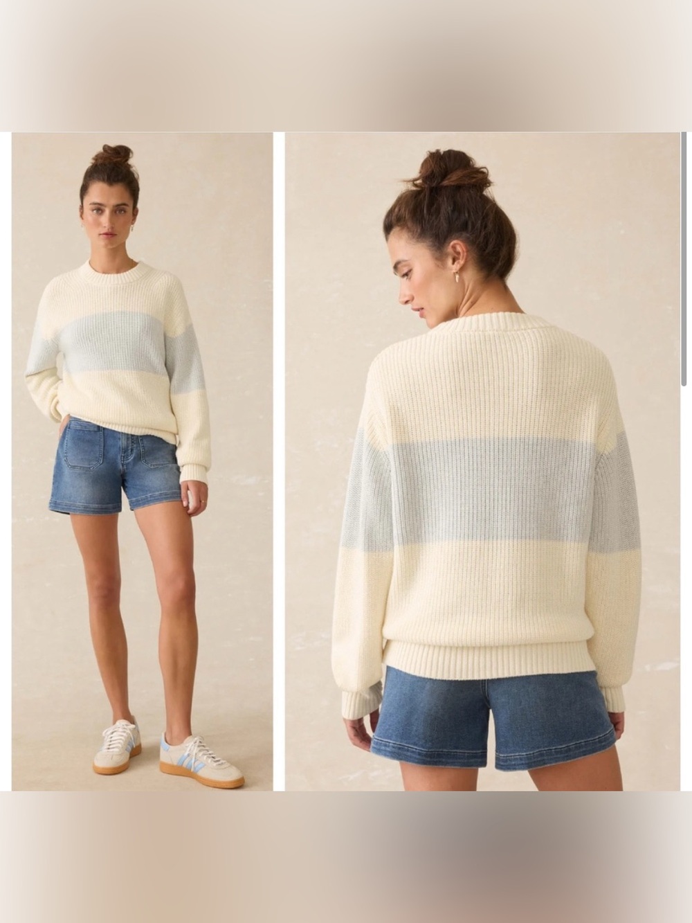 Faherty Sunwashed Cotton Fisherman Sweater Sea Salt Stripe